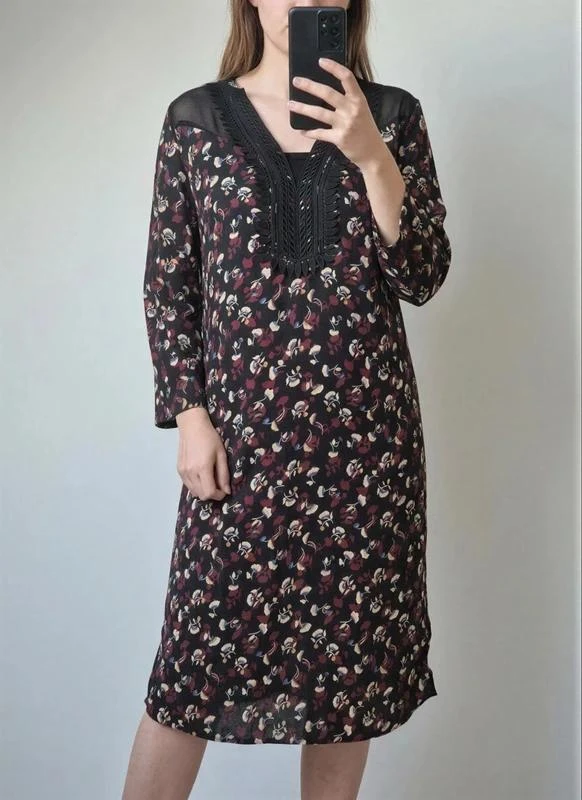 Formul Robe vintage fleurie rétro noire T36